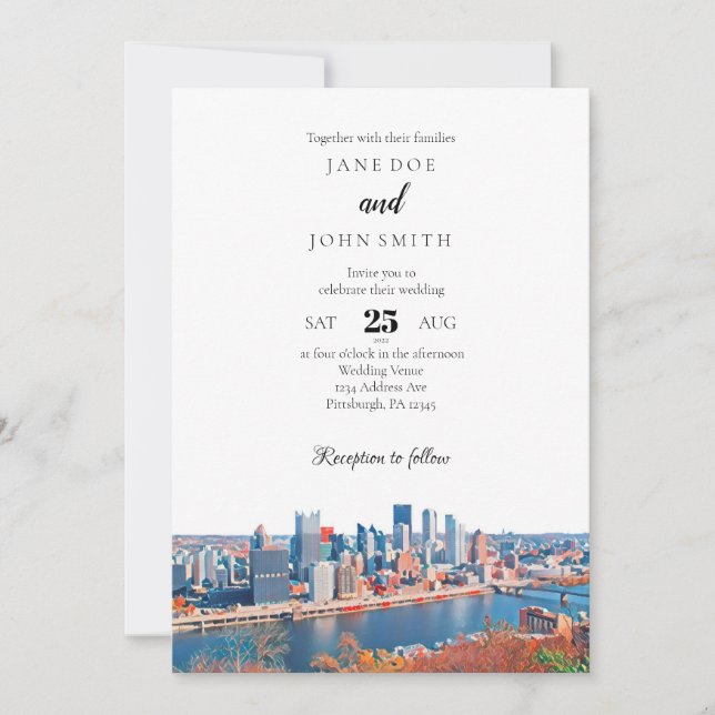 Invitación a la boda de Pittsburgh Skyline (Anverso)