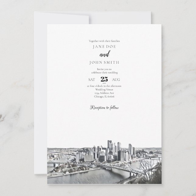 Invitación a la boda de Pittsburgh Skyline (Anverso)