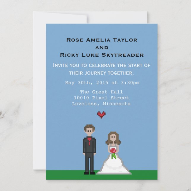 Invitación a la boda de Pixel Gamer Bride & Groom (Anverso)