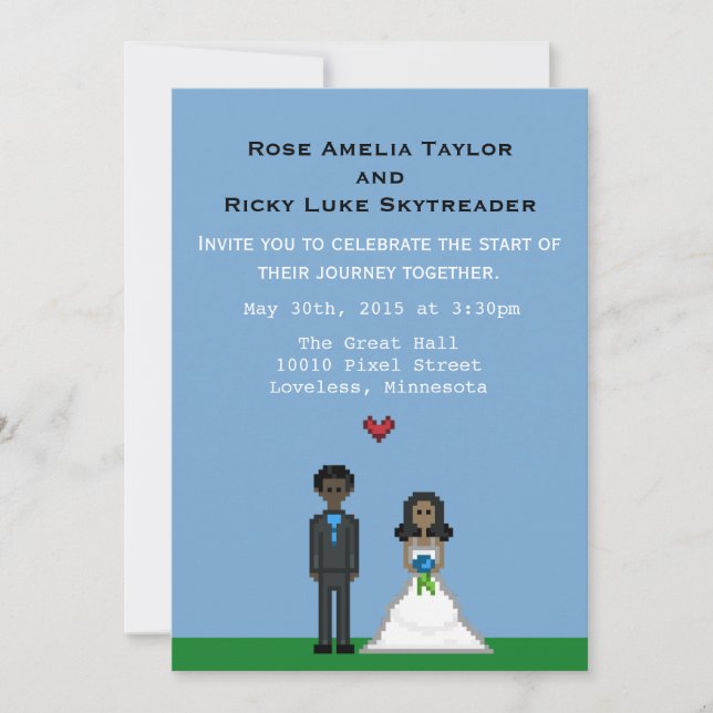 Invitación a la boda de Pixel Gamer Bride & Groom (Anverso)