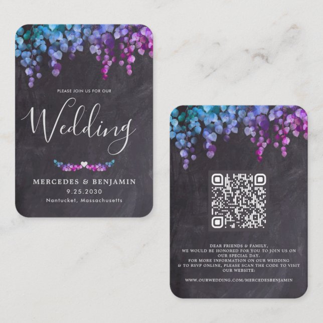 Invitación a la boda de pizarra con código QR botá (Anverso / Reverso)