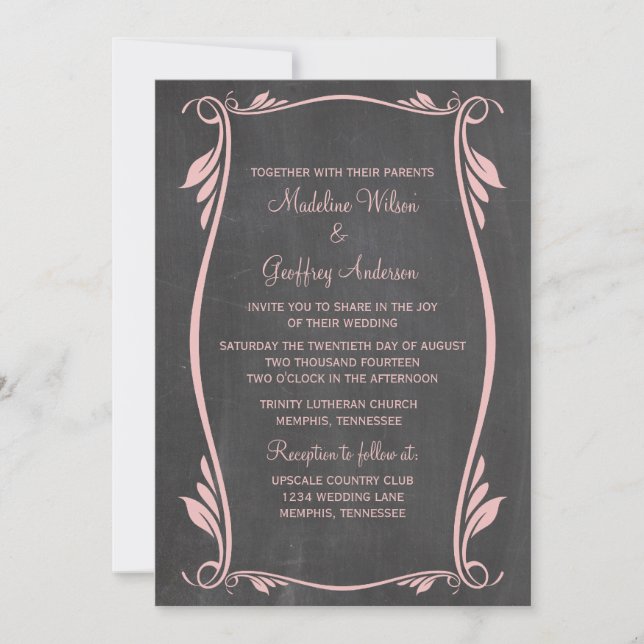 Invitación a la boda de pizarra con sabor rosa (Anverso)