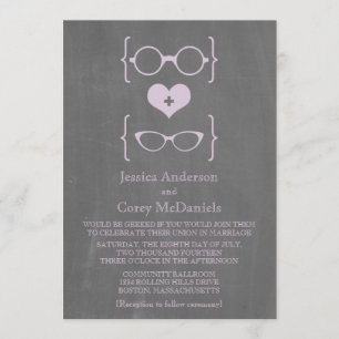 Invitación a la boda de pizarra de gafas moradas