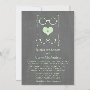 Invitación a la boda de pizarra de gafas verdes