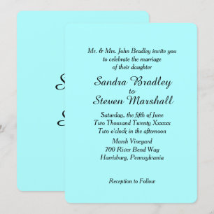 Invitación a la boda de Plain Aqua