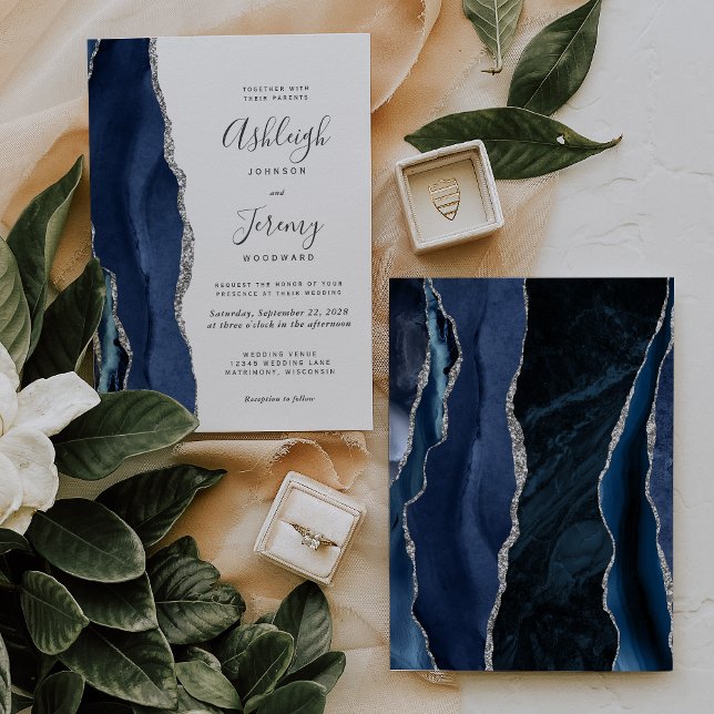 Invitación a la boda de plata azul de la Marina Ag (Subido por el creador)