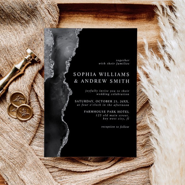 Invitación a la boda de plata en negro y desierto (Subido por el creador)