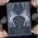 Invitación a la boda de plata medieval de León Rea<br><div class="desc">Celebre su día especial con este diseño de Boda de la Espada Real Medieval de Oro de León. La plata que aparece en este diseño no es un verdadero Relieve metalizado. Puede personalizar más adelante haciendo clic en el botón "PERSONALIZAR".</div>