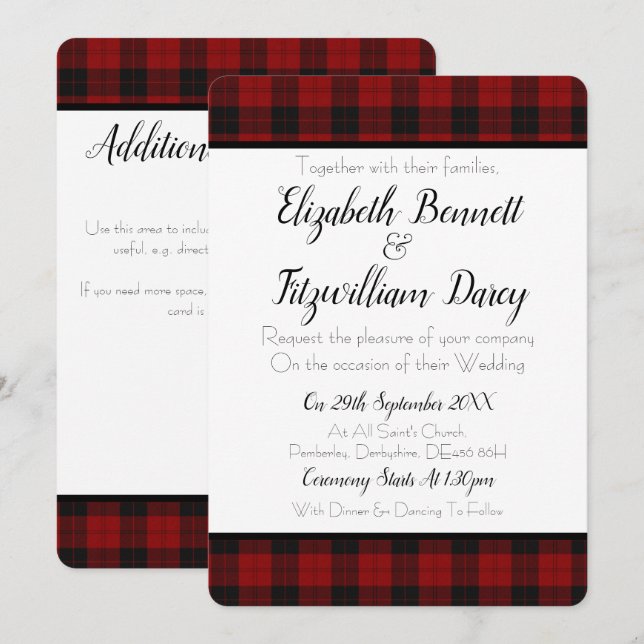 Invitación a la boda de platillos rojos y negros (Anverso / Reverso)