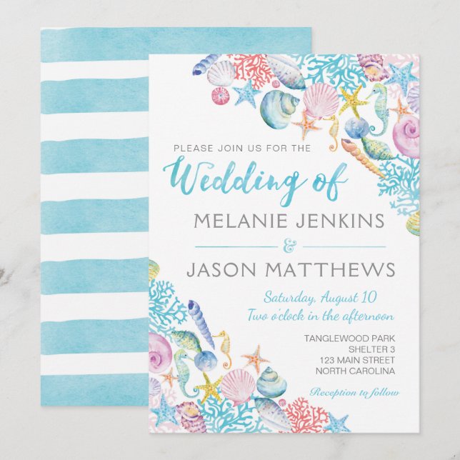 Invitación a la boda de playa (Anverso / Reverso)