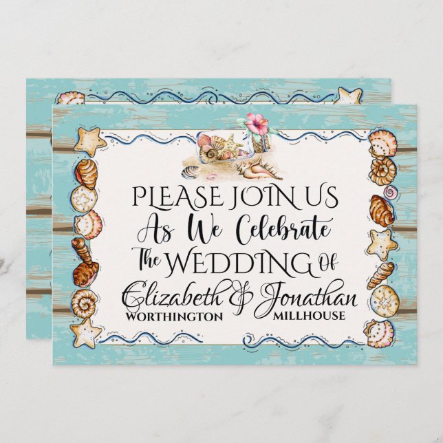 Invitación a la boda de playa (Anverso / Reverso)