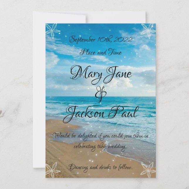 Invitación a la boda de playa (Anverso)
