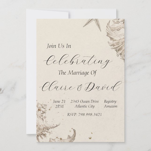 Invitación a la boda de playa (Anverso)