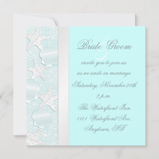 Invitación a la boda de playa con Starfish y Seash (Anverso)