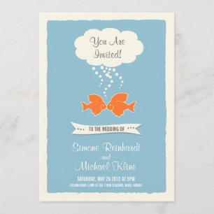 Invitación a la boda de playa con un beso de pesca