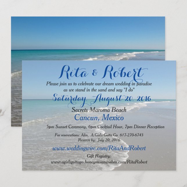 Invitación a la boda de playa - El arte Ocean II e (Anverso / Reverso)