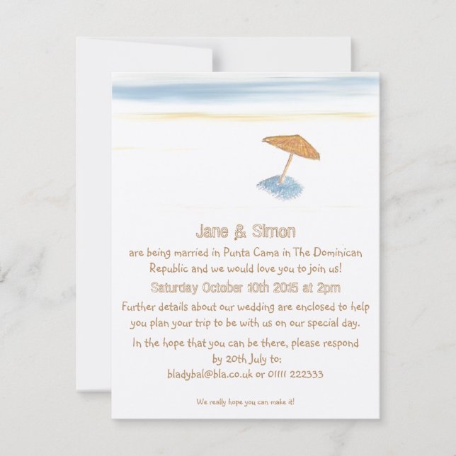 Invitación a la boda de playa en el extranjero (Anverso)