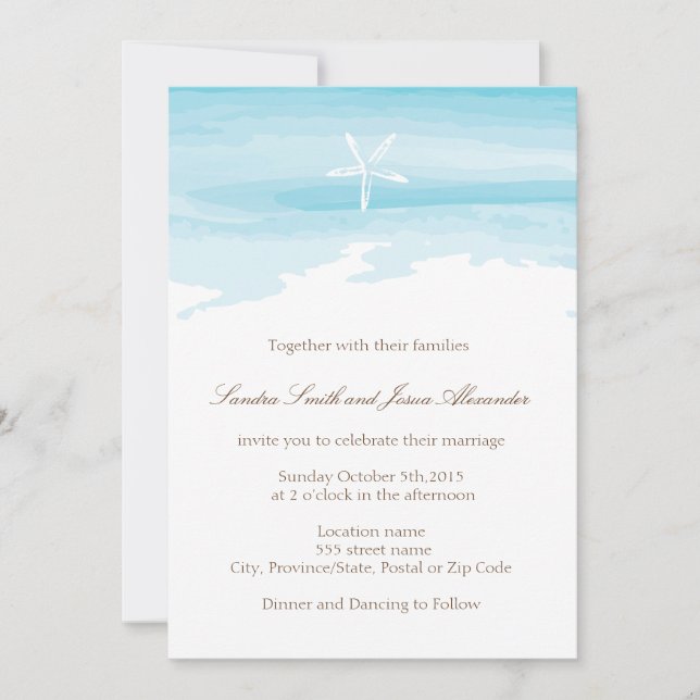 Invitación a la boda de playa i Starfish & Sea (Anverso)