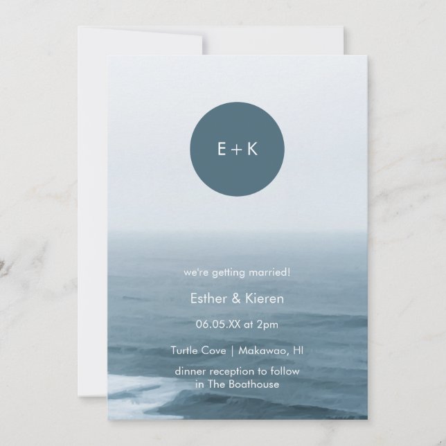 Invitación a la boda de playa | Monograma Minimali (Anverso)