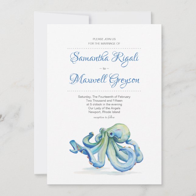 Invitación a la boda de playa, pulpo (Anverso)