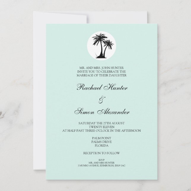 Invitación a la boda de playa - Turquesa (Anverso)