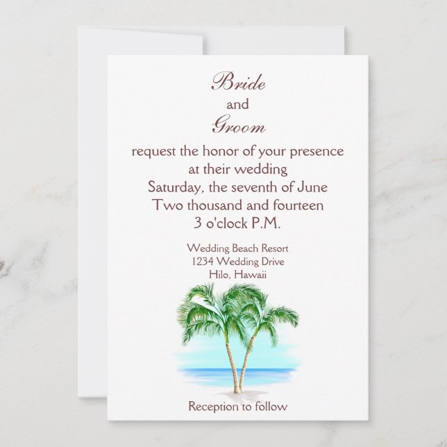 Invitación A La Boda De Playa Y Palmeras (Anverso)