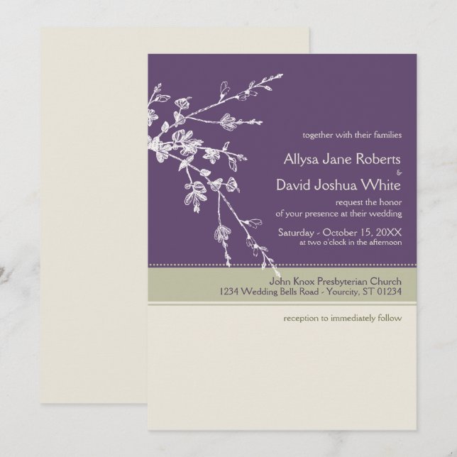 Invitación a la boda de Plum Sage (Anverso / Reverso)