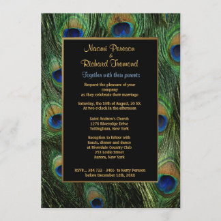 Invitación a la boda de plumas de pavo real