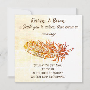 Invitación a la boda de plumas doradas