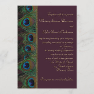 Invitación a la boda de plumas, plumas de pavo rea