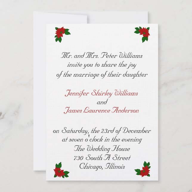 Invitación a la boda de Poinsettia (Anverso)