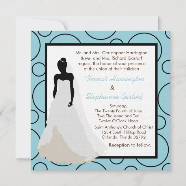 Invitación a la boda de pok-a-dot azul claro 5x5 (Anverso)
