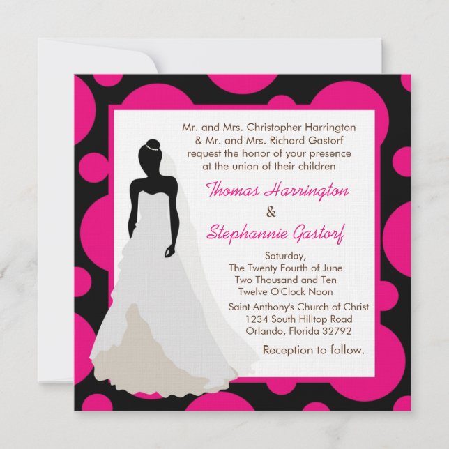 Invitación a la boda de pok-a-dot negro 5x5 (Anverso)