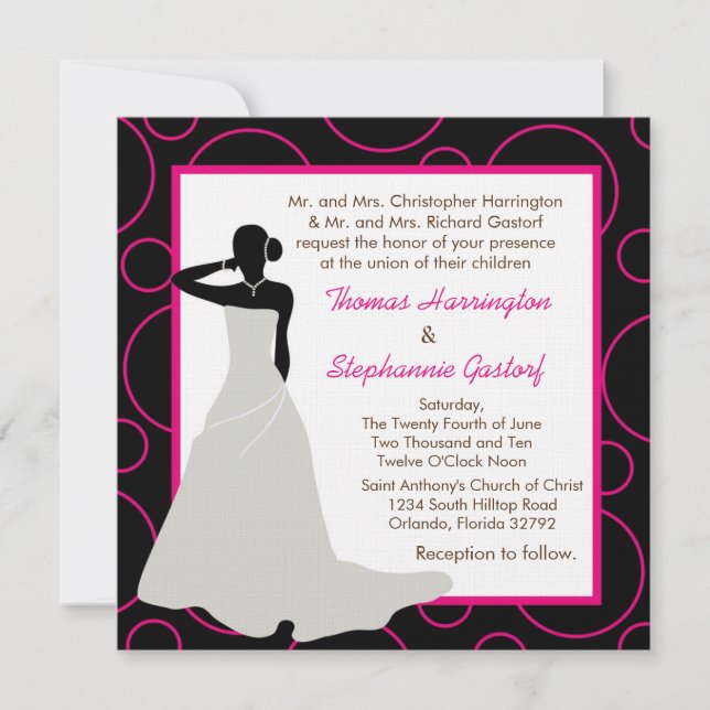 Invitación a la boda de pok-a-dot negro 5x5 (Anverso)