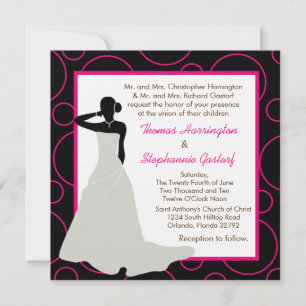 Invitación a la boda de pok-a-dot negro 5x5