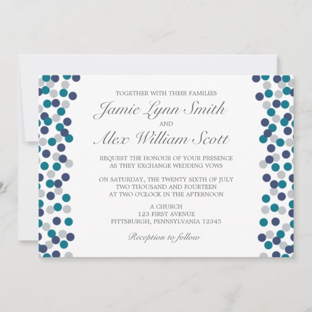 Invitación a la boda de polka gris de la marina tu (Anverso)
