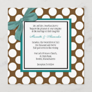 Invitación a la boda de polka verde azulada y marr