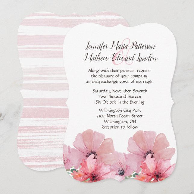 Invitación a la boda de Poppies Rosados (Anverso / Reverso)