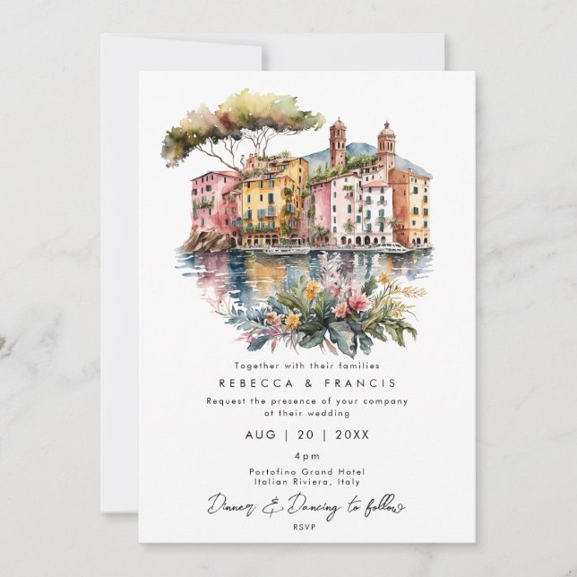 Invitación a la boda de Portofino Italiano Riviera (Anverso)