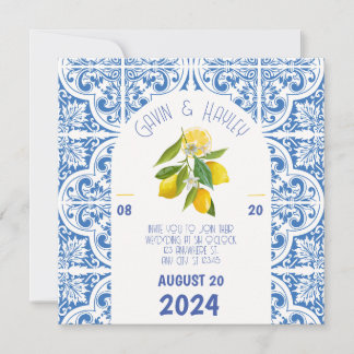 Invitación a la boda de Portugal | Baldosas azules