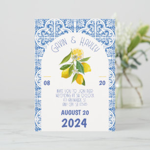 Invitación a la boda de Portugal   Baldosas azules
