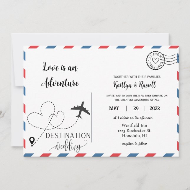 Invitación a la boda de postales- Boda de destino (Anverso)