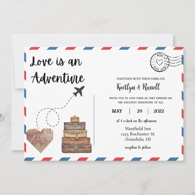 Invitación a la boda de postales- Boda de destino (Anverso)