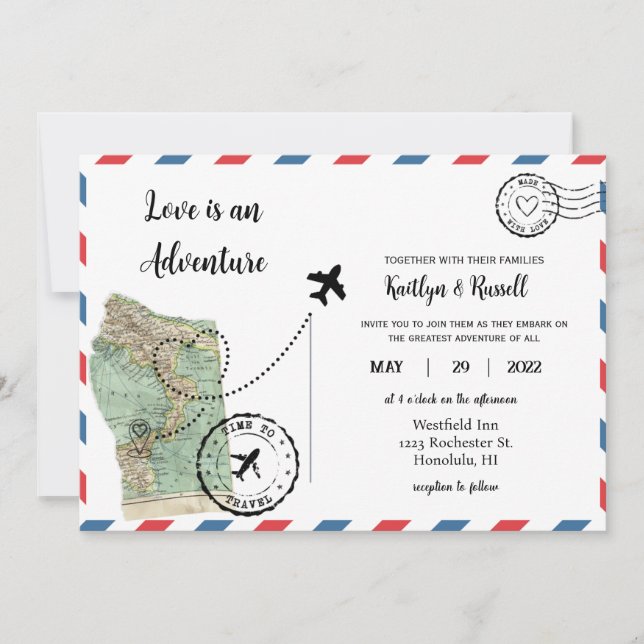 Invitación a la boda de postales- Boda de destino (Anverso)