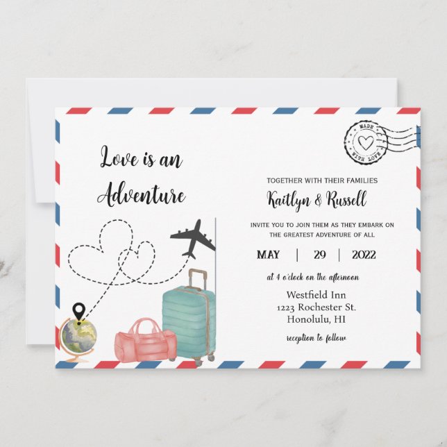 Invitación a la boda de postales- Boda de destino (Anverso)
