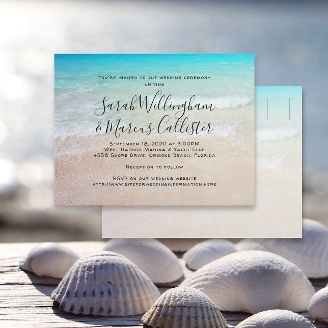 Invitación a la boda de postales de fondo de playa (Subido por el creador)