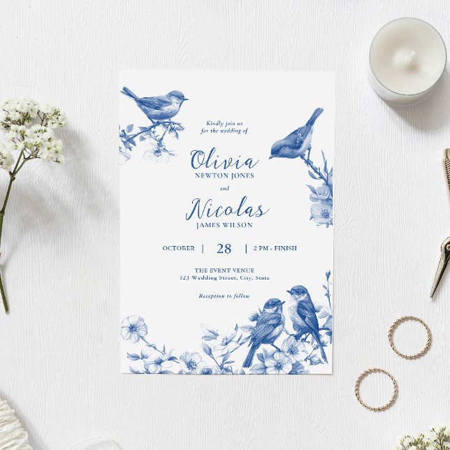 Invitación a la boda de primavera de las aves azul (Subido por el creador)