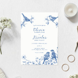 Invitación a la boda de primavera de las aves azul