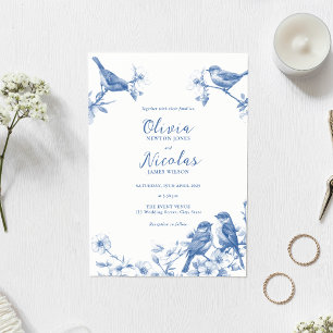 Invitación a la boda de primavera de las aves azul