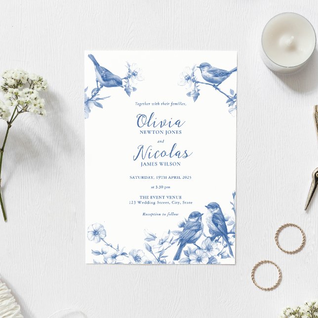 Invitación a la boda de primavera de las aves azul (Subido por el creador)